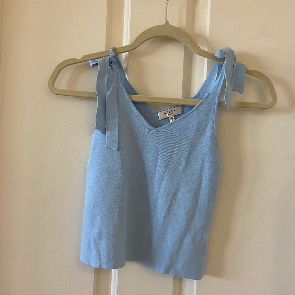 Girls MILLY MINIS Light Blue Camisole Tank Top Bow Tie Stretchy Size 4 / 5